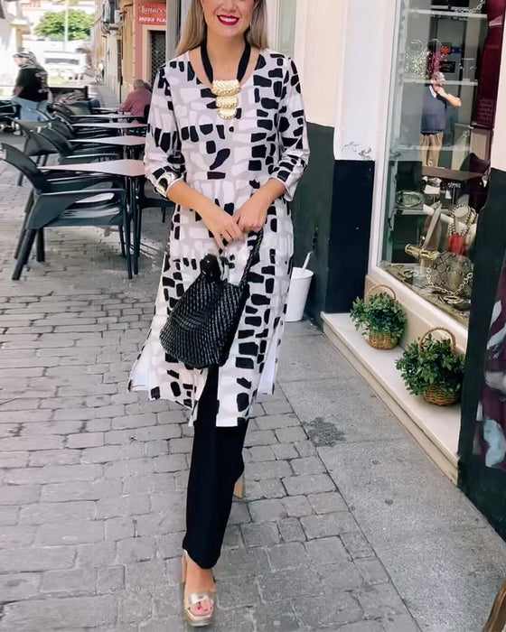 Haut À Carreaux Ourlet Carré Fente Latérale