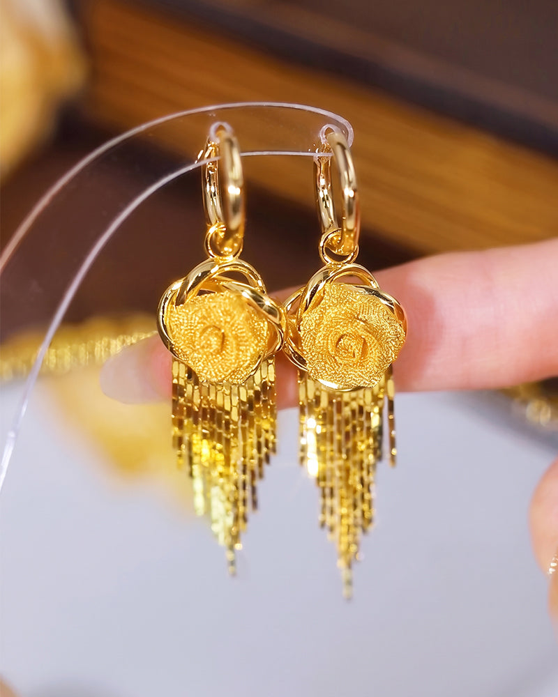 Boucles D'oreilles Fleur Dorée Avec Pompons