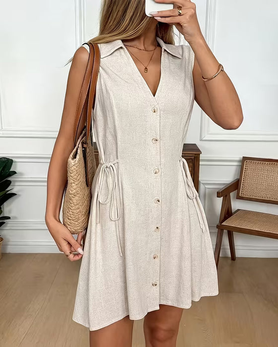 Robe Col V Sans Manches Lacet Taille