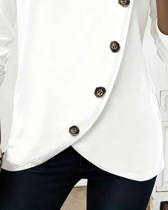 T-Shirt Irrégulier Faux Bouton Manches Longues