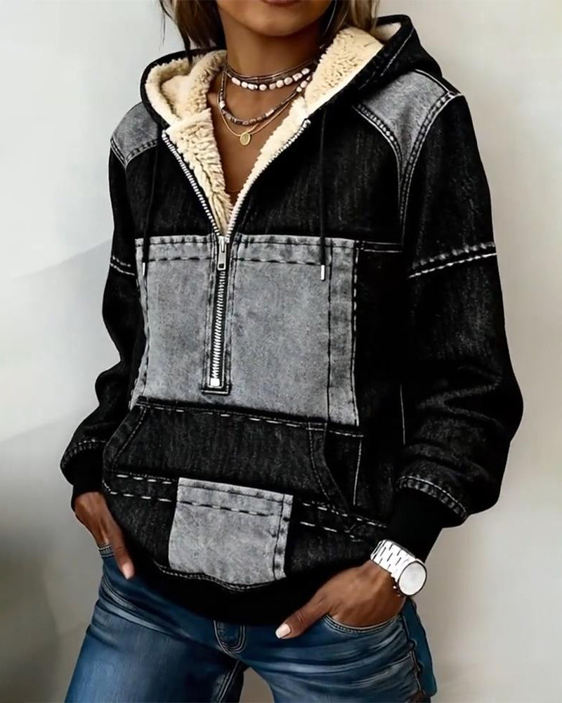 Sweat À Capuche Rétro Couleur Bloc Polaire