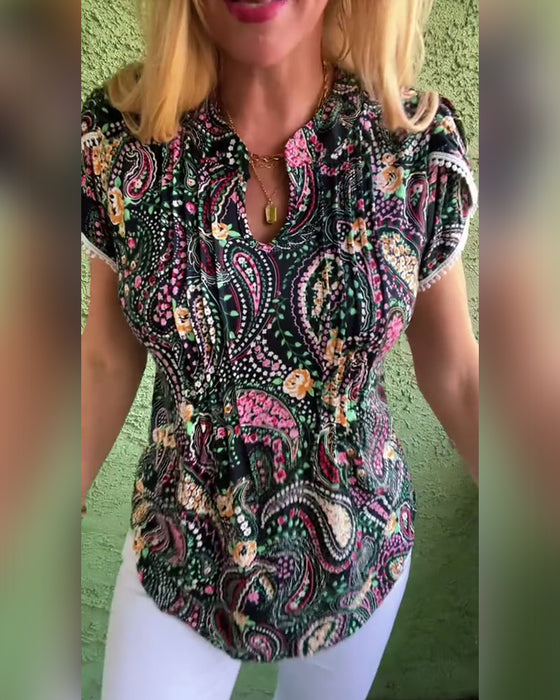 Blouse Manche Pétale Plissée Imprimée