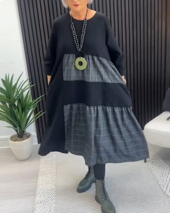 Robe décontractée à carreaux patchwork avec poche