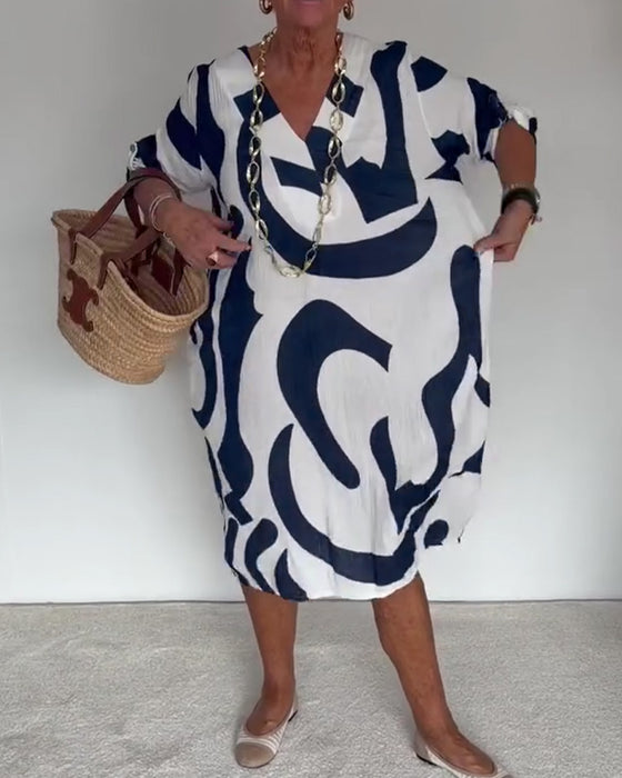Robe Imprimé Abstrait Géométrique Coupe Loose