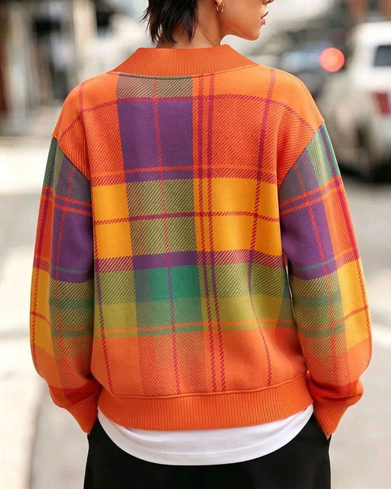 Sweatshirt Col V Carreau Décontracté
