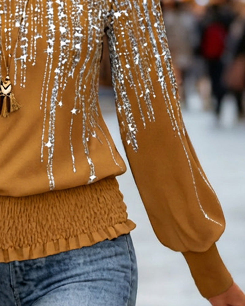 Haut Tendance Imprimé À Manches Longues Et Col Rond