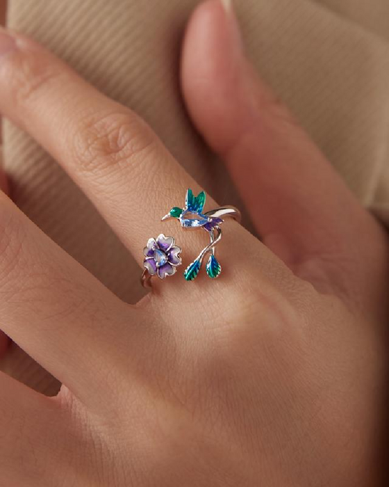 Bague Fleur & Oiseau Ajustable