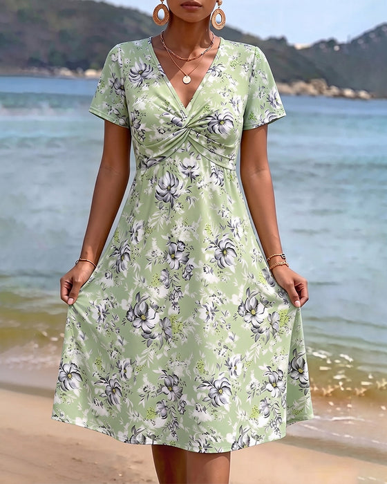 Robe Florale Col V Twist Nœud