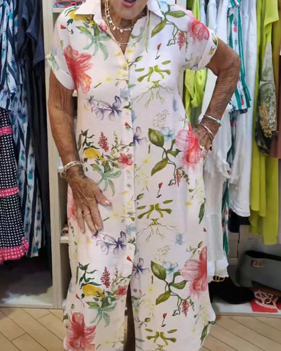 Robe Chemise Imprimée À Revers Boutonnage