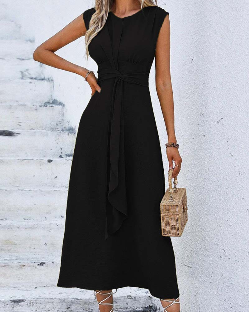 Robe Unie Taille Cintrée Nœud