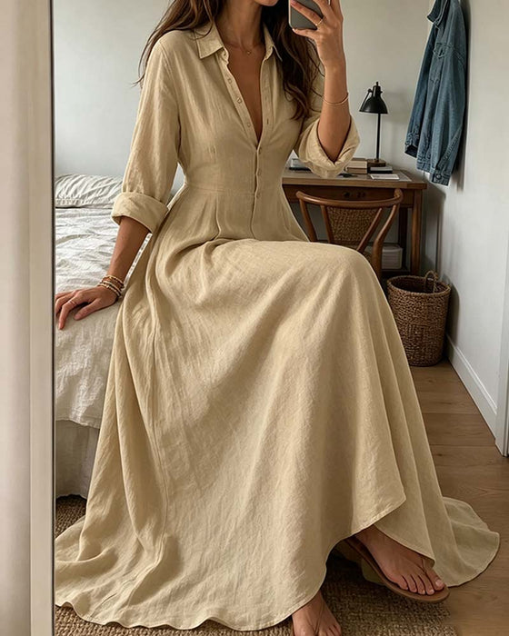 Robe Col De Chemise Jupe Ample Taille Cintrée