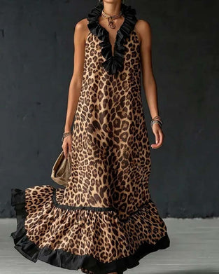 Robe Sans Manches Volants Léopard