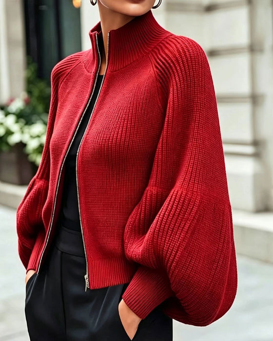 Manteau Col Montant Fermeture Éclair Manche Lanterne