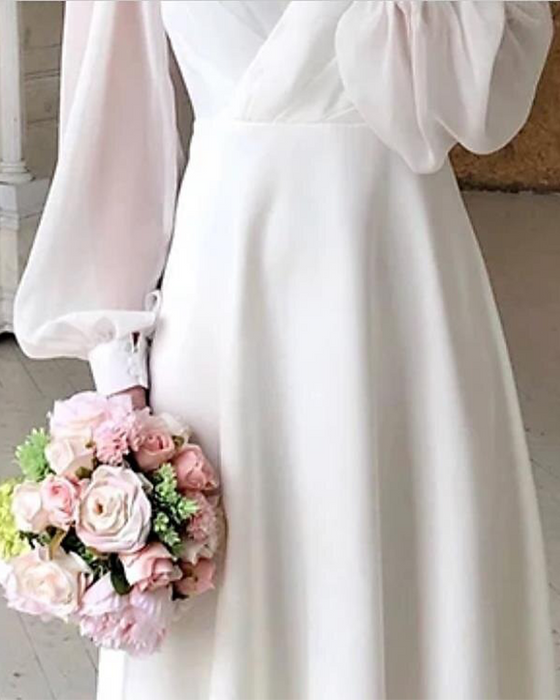 Robe Élégante Manche Bouffante Col V