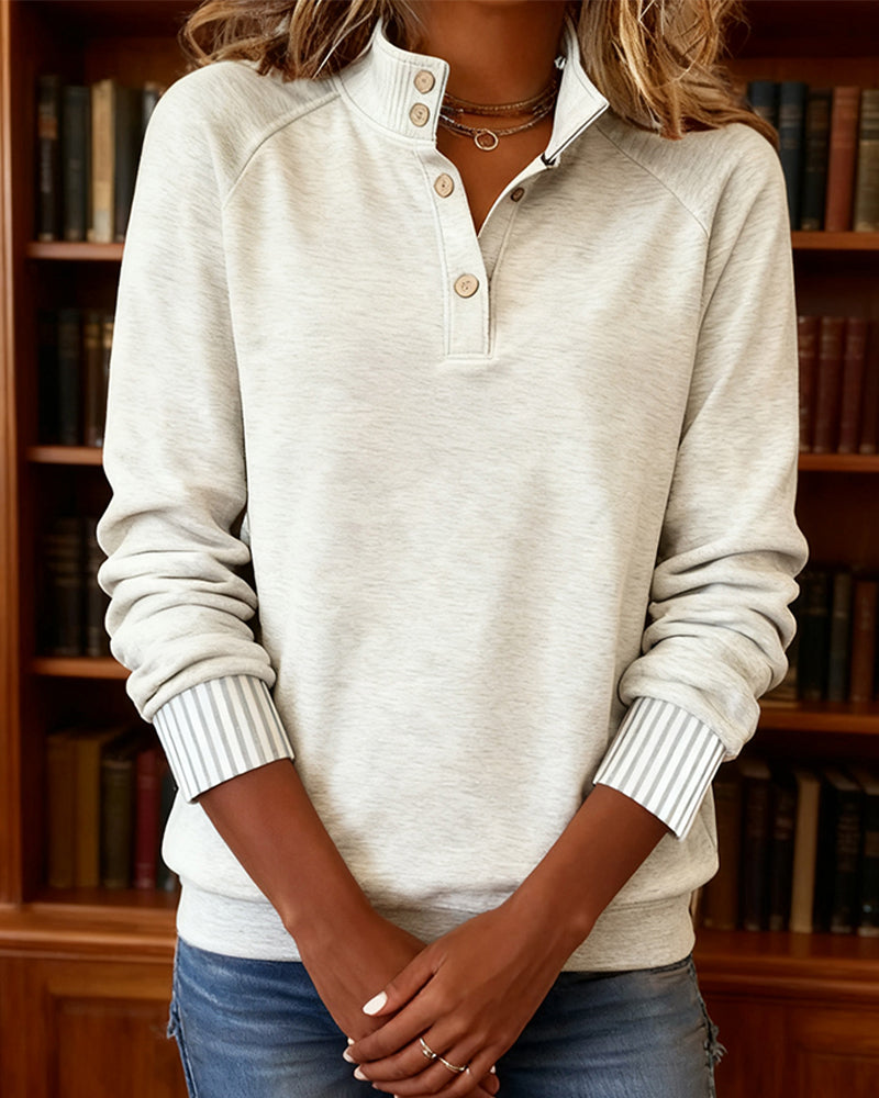 Sweat Couleur Unie À Poignets Rayés Verticalement