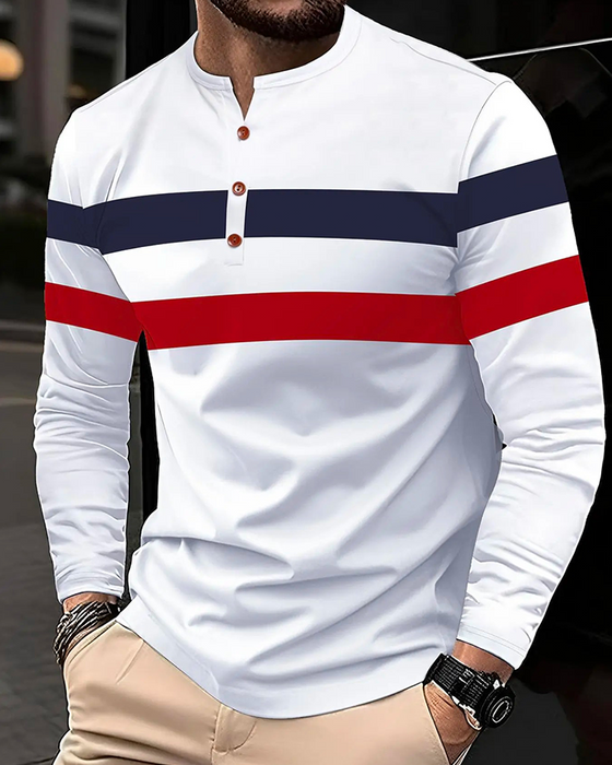 T-Shirt Col Rond Rayé Manches Longues Homme