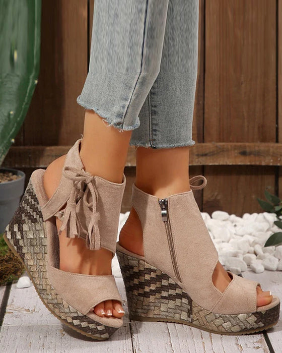 👡Sandales Femme Orteils Découverts Plateforme Wedge Pompon