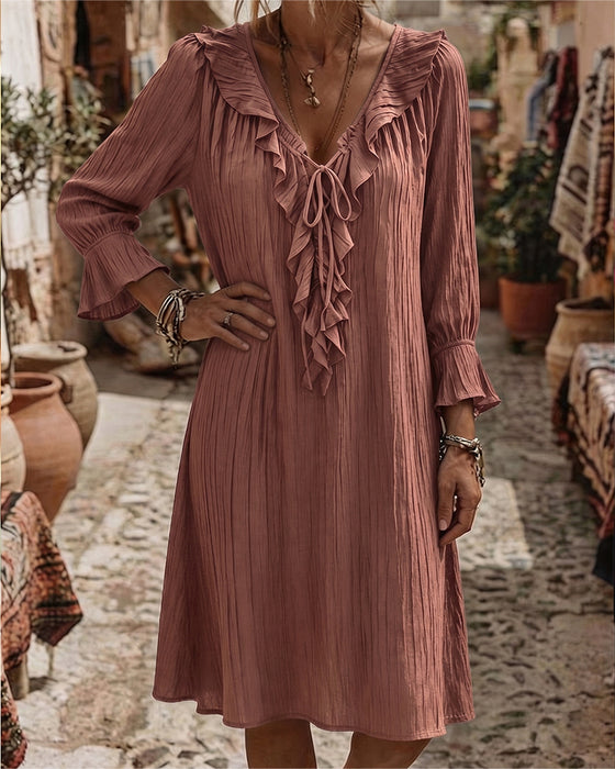 Robe Col Volant Attacher Trois Quart Manche