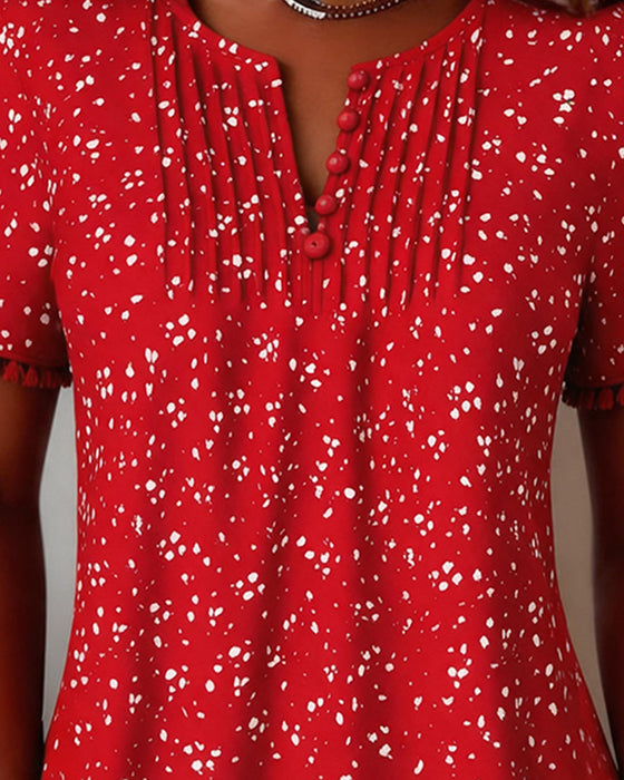 Blouse Point Blanc Frange Manches Courtes