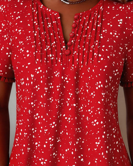 Blouse Point Blanc Frange Manches Courtes