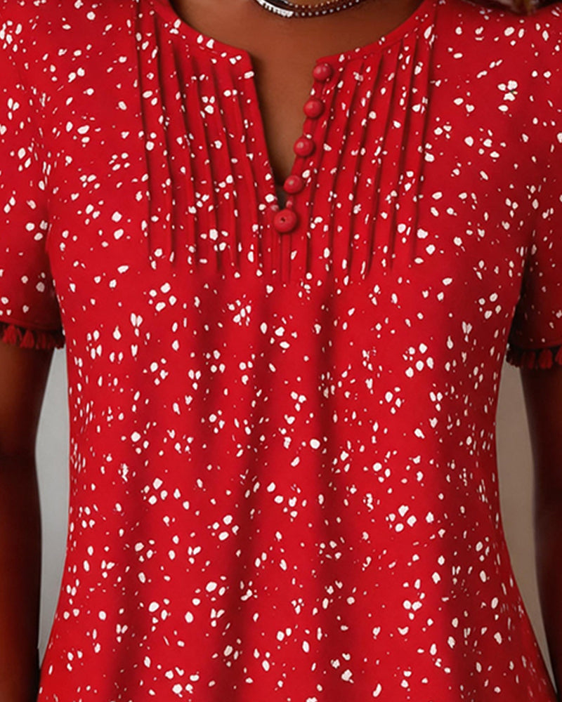 Blouse Point Blanc Frange Manches Courtes