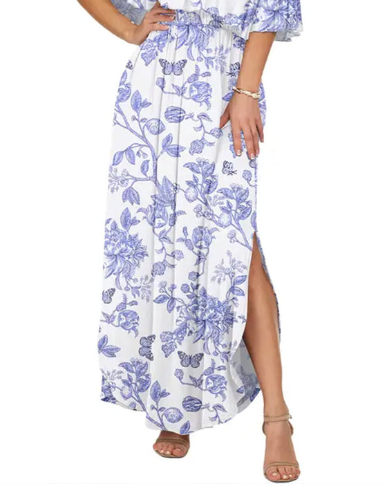 Robe Élégante Lavage À L'encre Fleurie Maxi