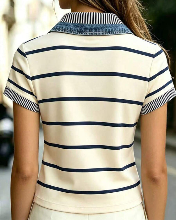 Blouse Rayée Décontractée Revers