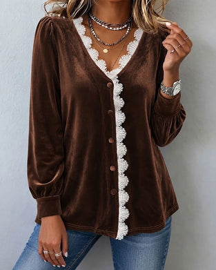 Blouse Velours Dentelle Spliced