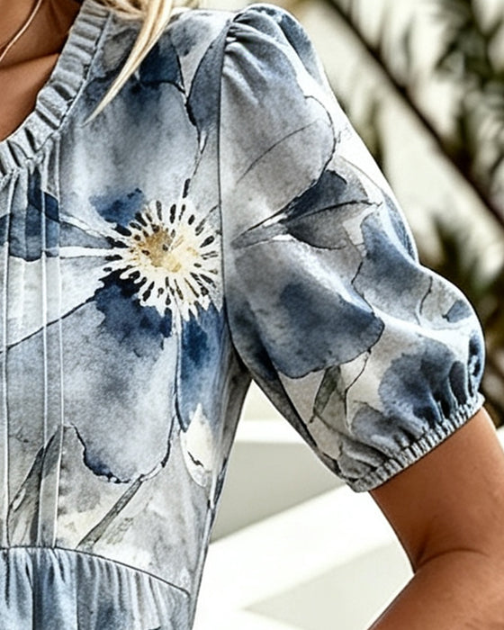 Robe Volant Garniture Tie-Dye Fleuri Taille