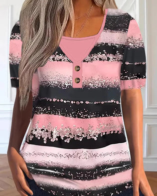 T-Shirt Imprimé Patchwork Fausse Deux Pièces