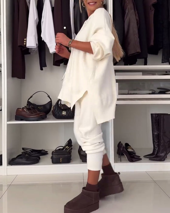 Ensemble deux pièces - pull et pantalon de couleur unie