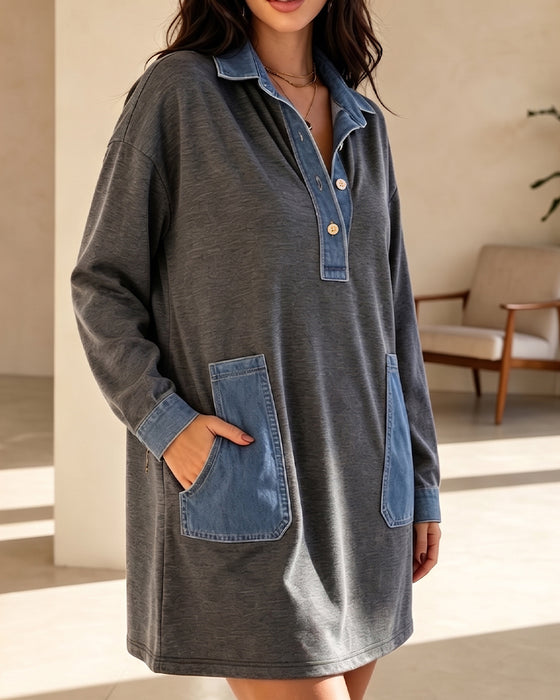 Robe Col Polo Denim Patchwork