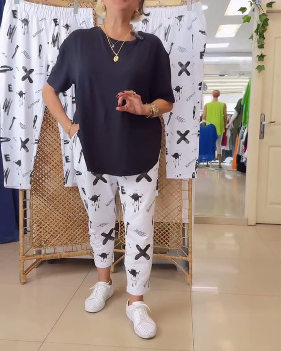 Pantalon taille mi-haute décontracté imprimé