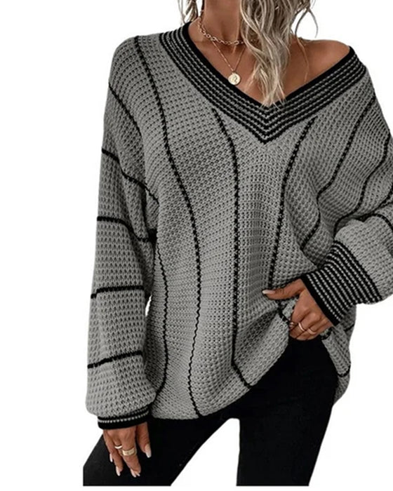 Pullover Sweat Décontracté Coupe Loose Rayé