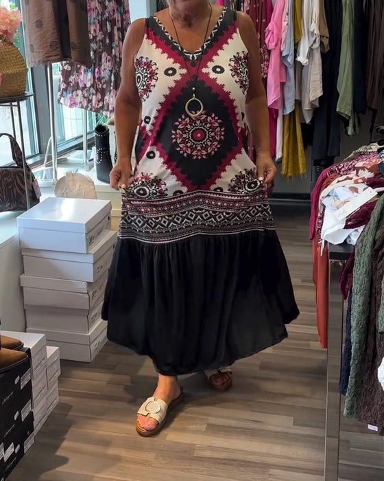 Robe Col V Sans Manches Jupe Ample