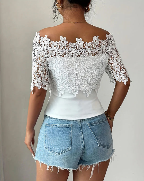 Blouse Hors Épaule Fleurie Dentelle Haut