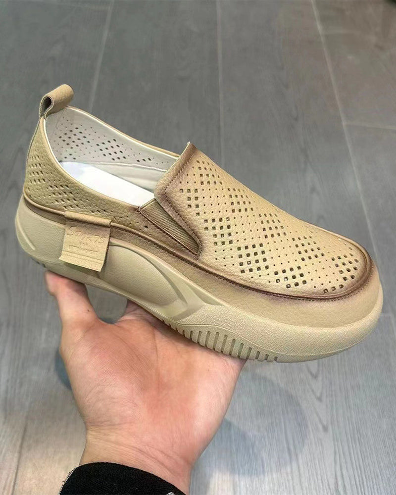 Chaussures Semelle Épaisse Femme Évidé Mocassins Bout Rond Capuchon