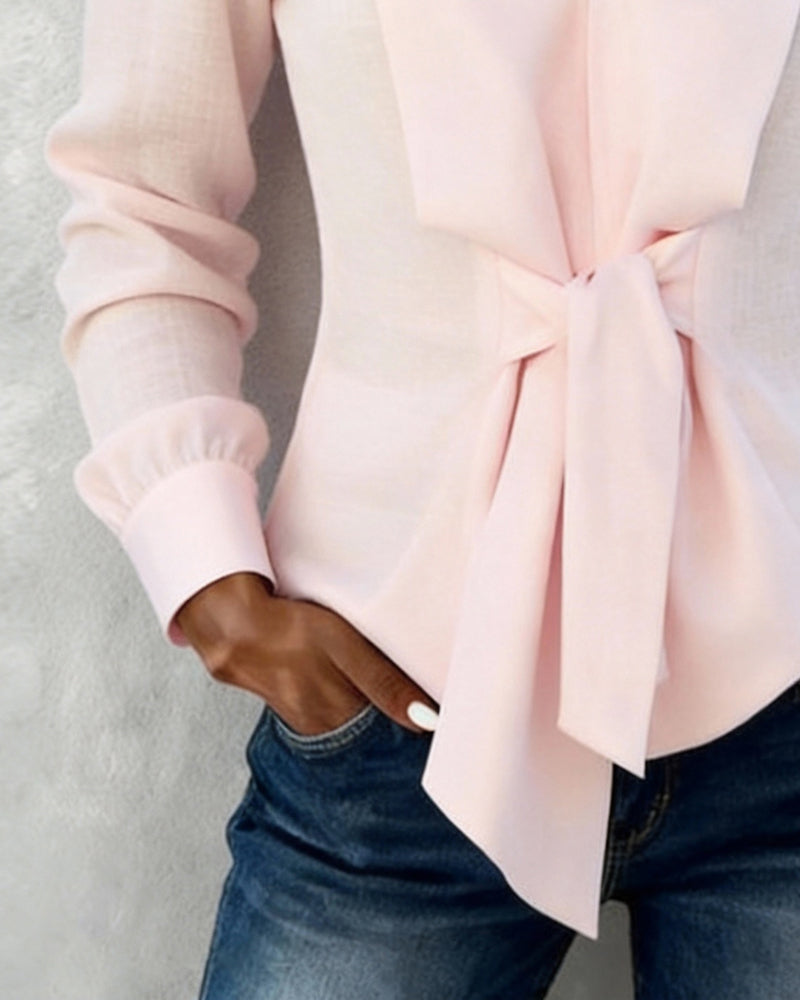 Blouse Tendance En Coton Pur Avec Un Col À Nouer Fluide