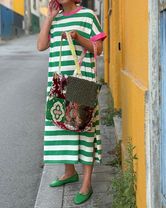 Robe Col Rond Bloc De Couleur Rayure Maxi