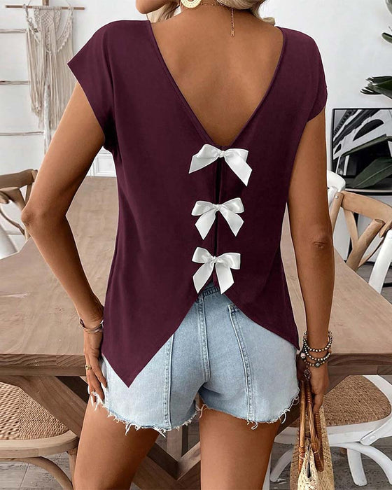 T-Shirt Col En V Dos Nœud