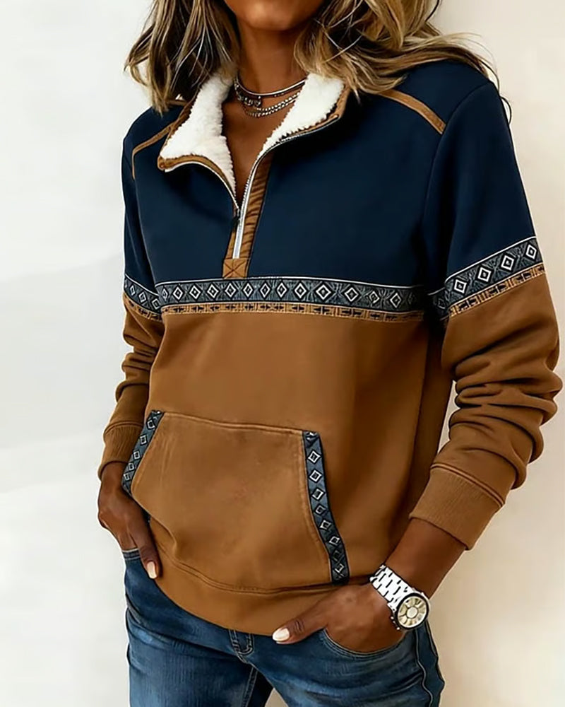 Sweat Rétro À Coupe De Couleur Et Col En Fourrure