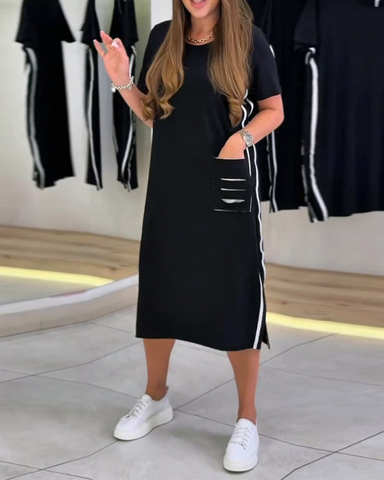 Robe Côté Rayure Blanche Poche Droite