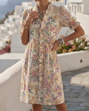 Robes Taille Cintrée Manche Bouffante Volant Floral