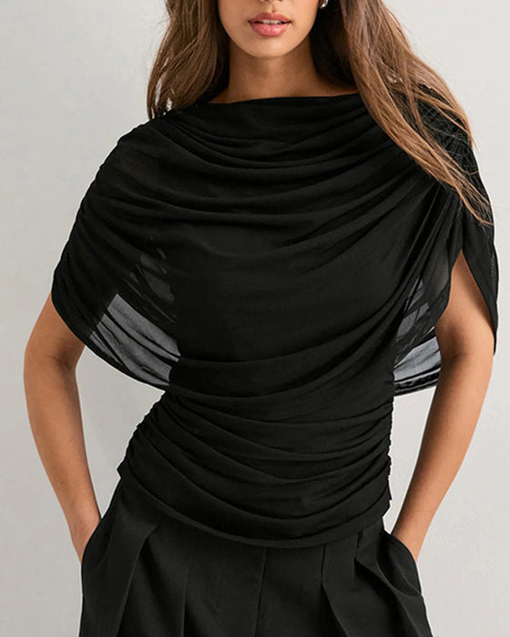 Blouse Mesh Foulard Col Drapé Slim Fit