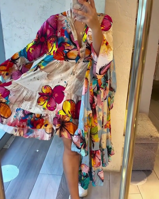 Robe Coloré Grand Floral Imprimé Court