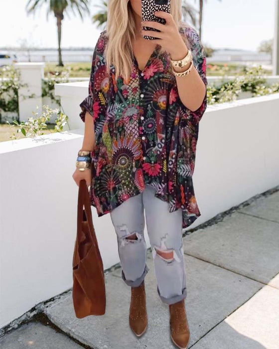 Chemisier Ample À Imprimé Tendance