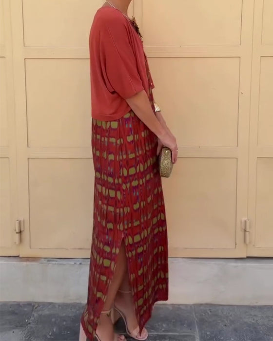 Ensemble Veste Courte Imprimée Robe Longue