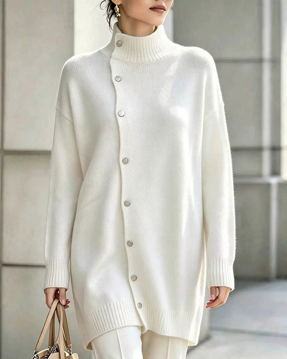 Cardigan Col Roulé Simple Boutonnage