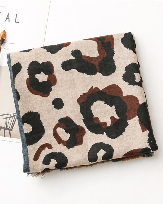 Écharpe Femme Léopard Patchwork Imprimé Franges Châle