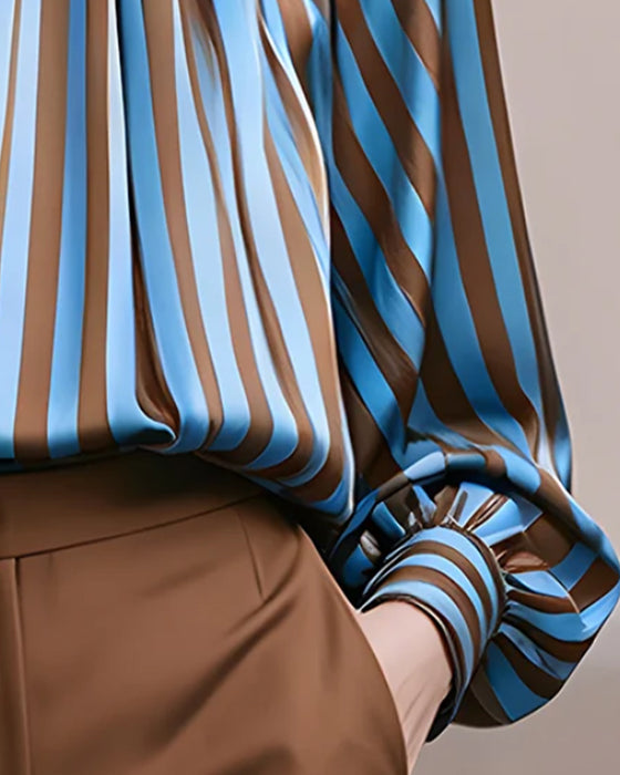 Blouse Rayure Froncée Col Roulé